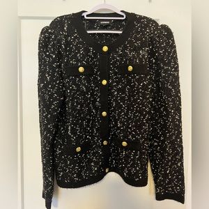 EXPRESS METALLIC GOLD BLACK PUFF SHOULDER CARDIGAN SWEATER XL